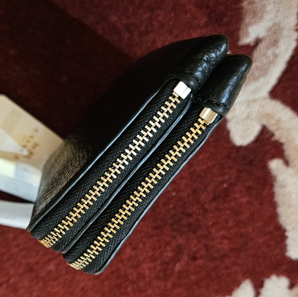 Coach Double Corner Zip Wallet Embossed Black Pebble Leather Gold Tone Hdwr NWT - Picture 9 of 16
